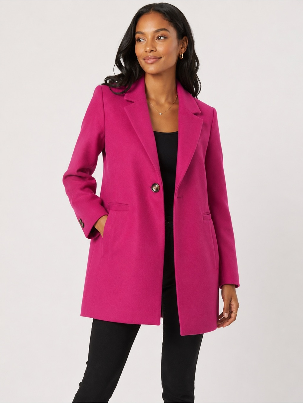RW& CO. Tailored Single-Button Fuchsia Blazer Pea Coat Jacket